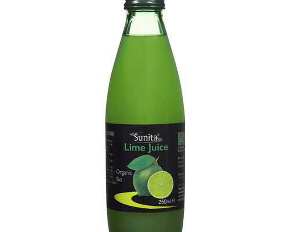 Lime Juice - Sunita organic in a glass bottle