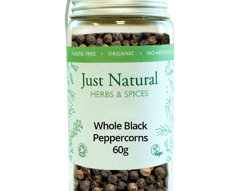 Organic Black Peppercorns (Glass Jar) - 50g