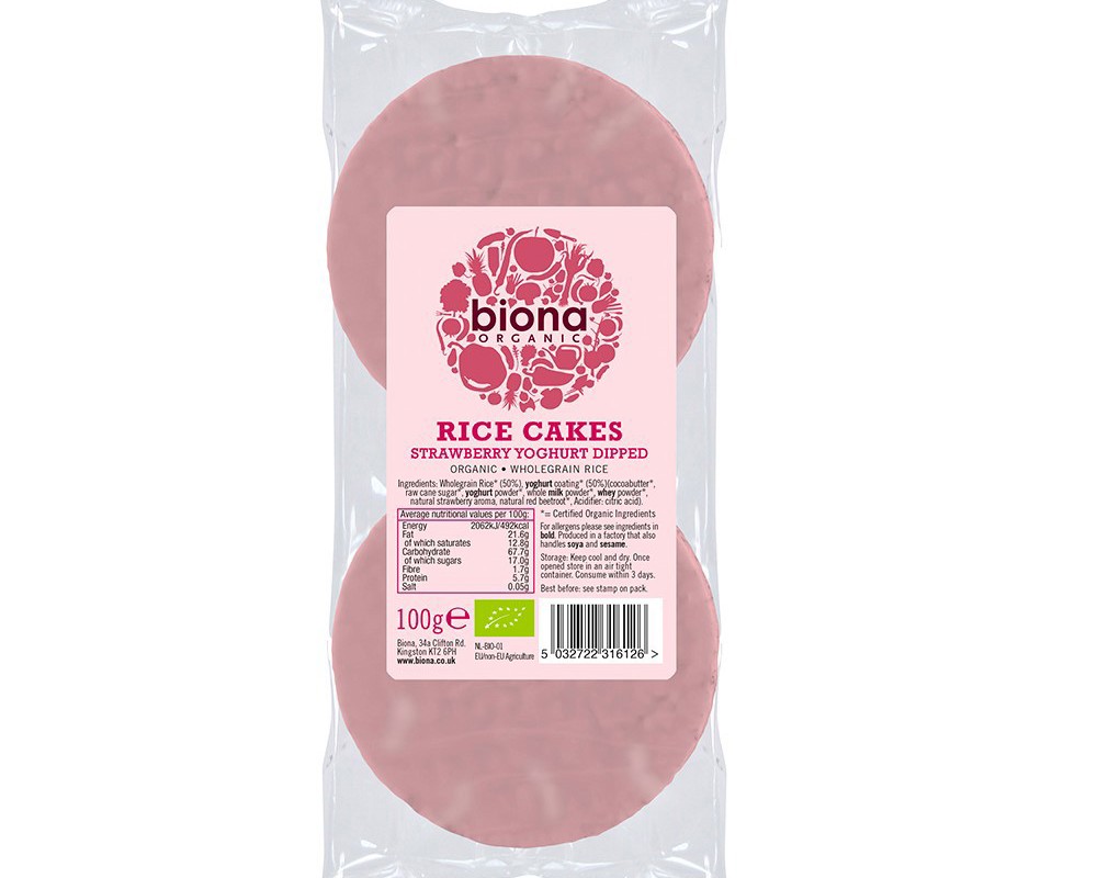 Organic Strawberry Yoghurt Coated Rice Cakes 100g