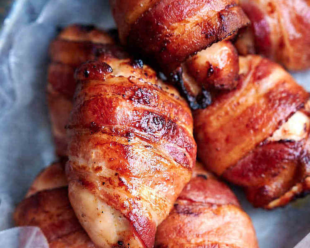 Bacon wrapped Chicken thighs/sausage meat 2pk