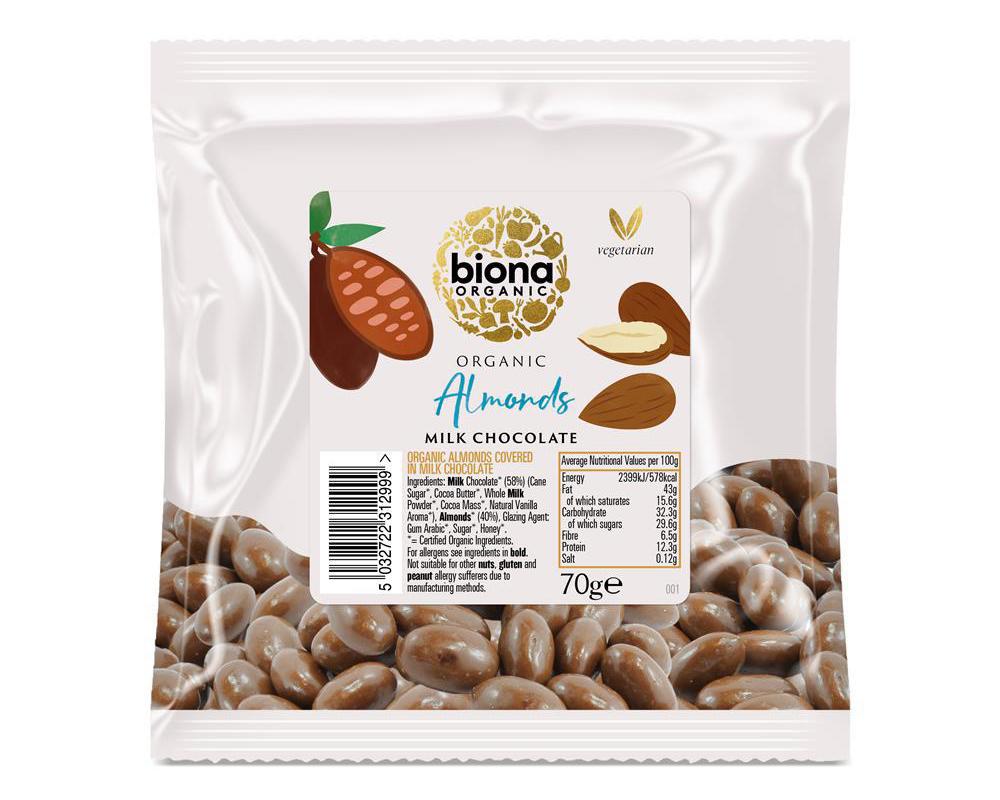 Organic Milk Chocolate covered Almonds 70g