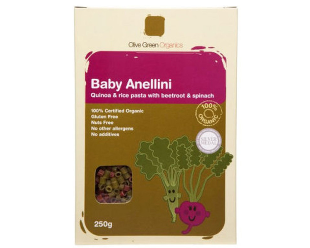 Pasta Organic (Gluten-Free): Anellini Baby, Veg : Spinach & Beetroot with Quinoa & Rice - OG