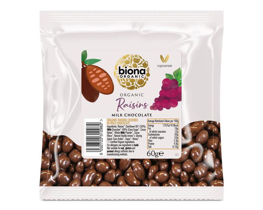 Organic Milk Chocolate covered Raisins 60g