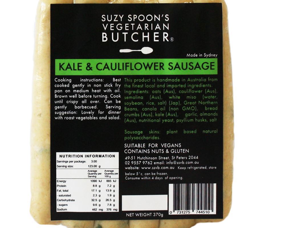 Sausage Plant Based: Kale & Cauliflower (Esky Required) - SS