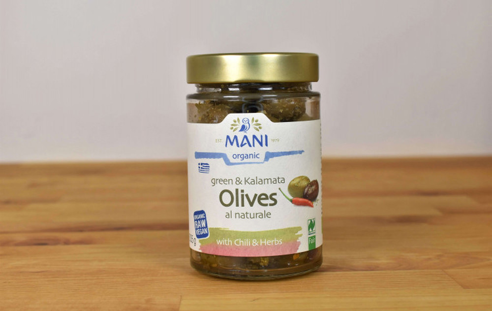 MANI Organic Greek Olives Green and Kalamata