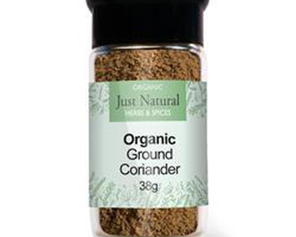 Just Natural Ground Coriander glass jar