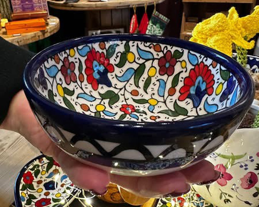 Palestinian hand painted large ceramic bowl