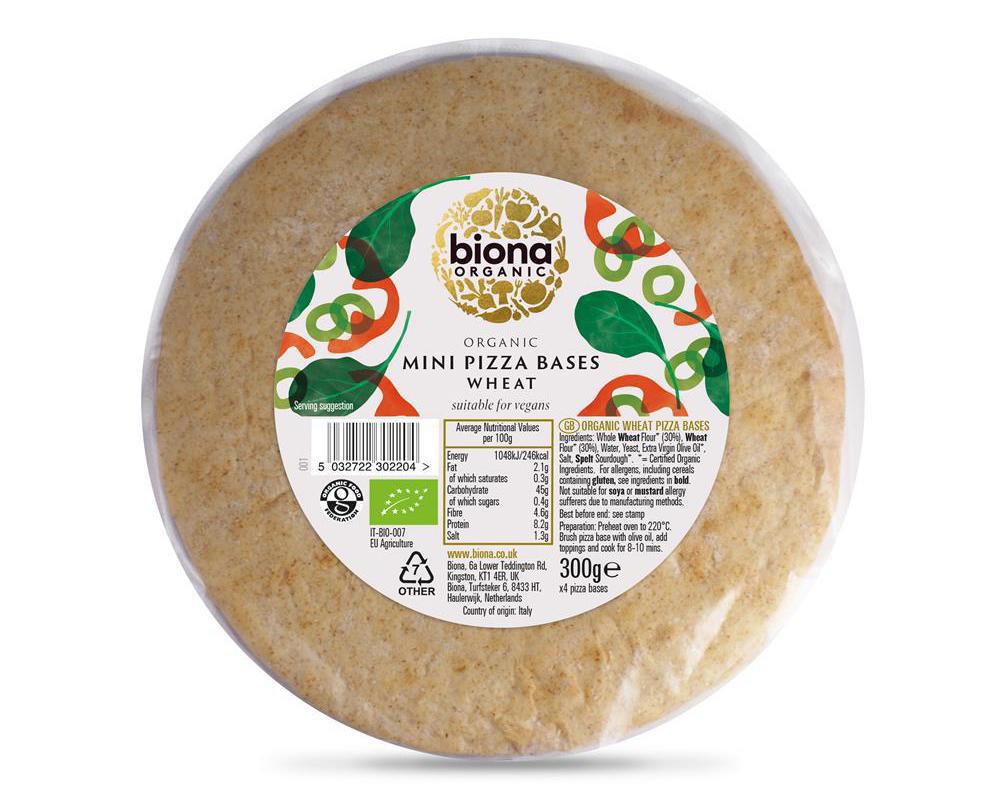 Biona Organic Mini Pizza Bases - Wheat - 4 bases per pack 300g