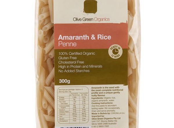 Pasta Organic (Gluten-Free): Penne : Amaranth & Rice - OG