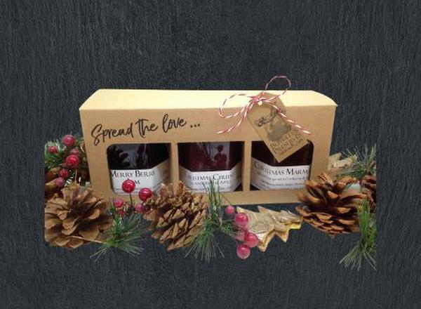 Description Christmas Triple Gift Box – Christmas Chutney (Apple & Cranberry) – Merry Berry Jam (Mix