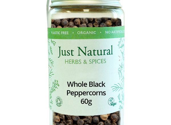 Organic Black Peppercorns (Glass Jar) - 50g