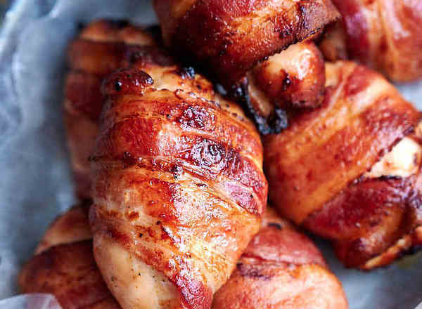 Bacon wrapped Chicken thighs/sausage meat 2pk