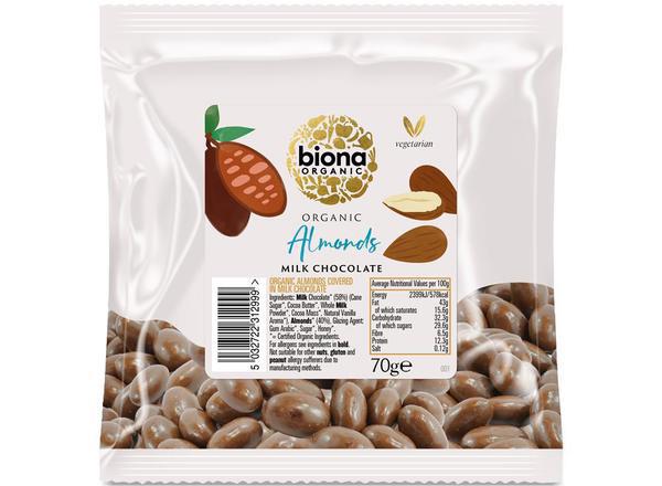 Organic Milk Chocolate covered Almonds 70g