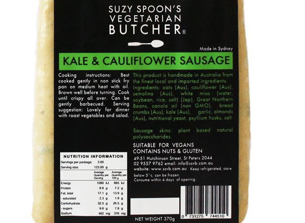 Sausage Plant Based: Kale & Cauliflower (Esky Required) - SS