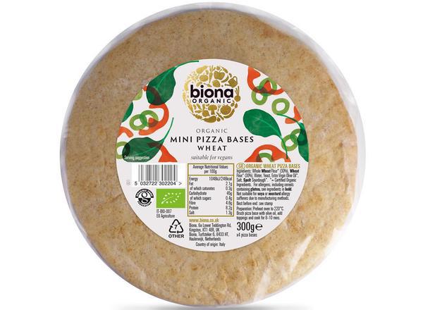 Biona Organic Mini Pizza Bases - Wheat - 4 bases per pack 300g