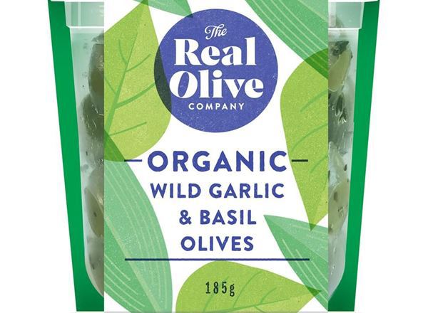 Organic Wild Garlic & Basil Olives 210g