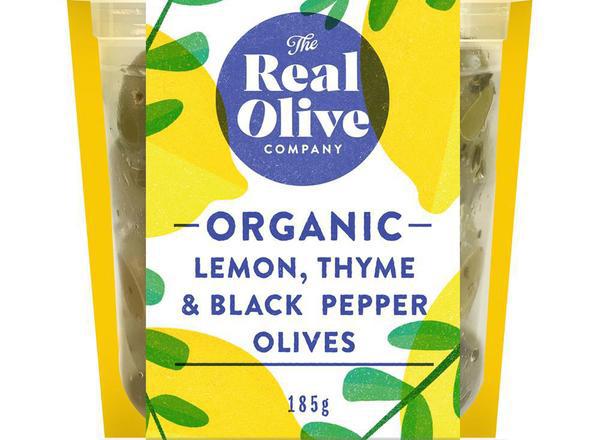 Organic Lemon Thyme & Black Pepper Olives 150g
