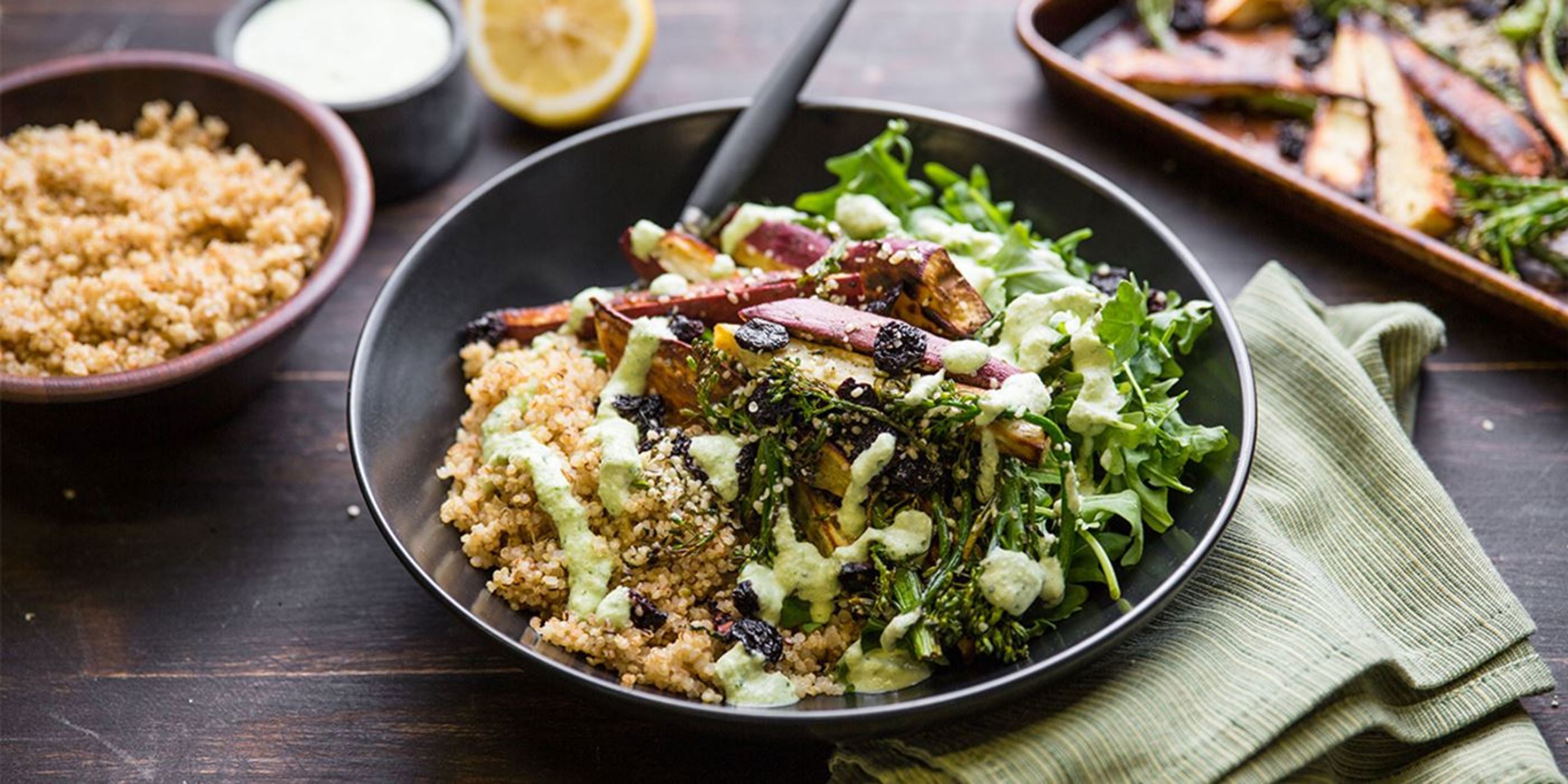 Power Bowl w/ Roasted Japanese Sweet Potato & Herbed Almond Sauce