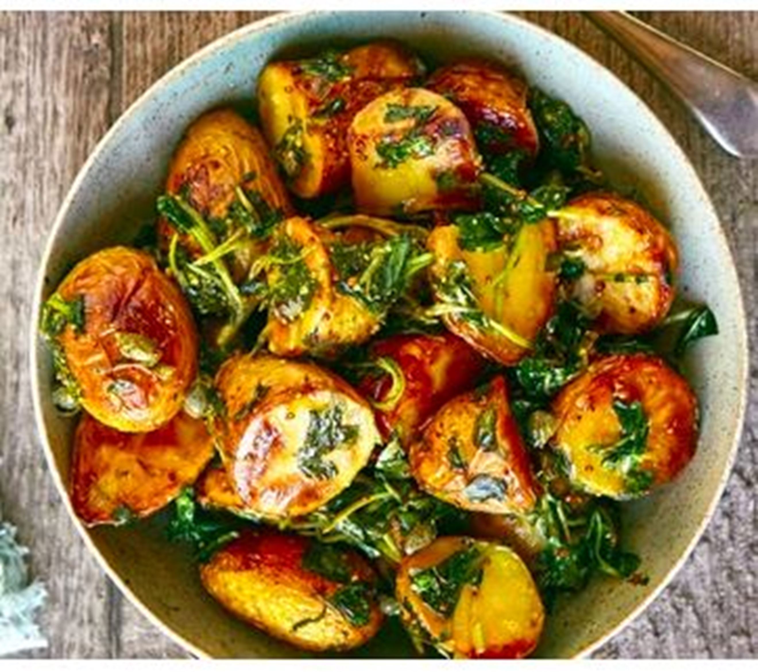 Cheesy Roast New Potatoes with Wild Garlic - Lavender and Lovage