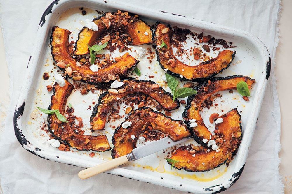 Hubbard Squash Slices with a Cinnamon and Nut Crust