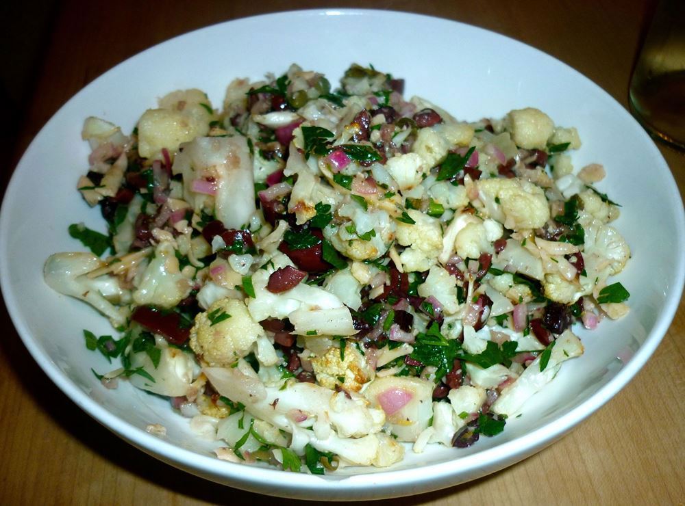 Cauliflower Olive -Caper and Parmesan Salad