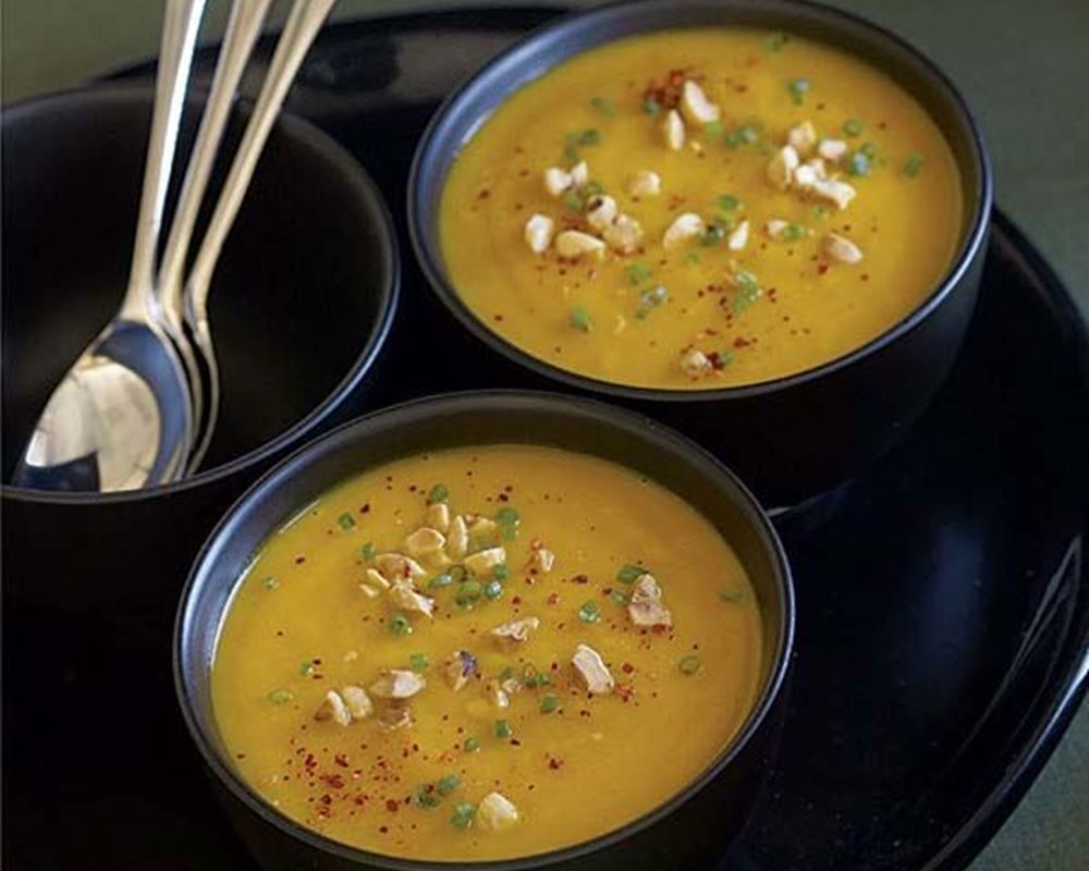 Roasted Hubbard Squash Soup with Hazelnuts & Chives