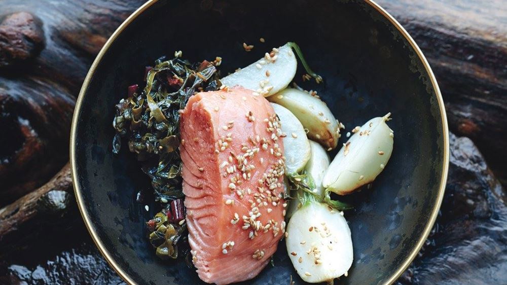 Slow-Cooked Salmon w/ Turnips & Chard