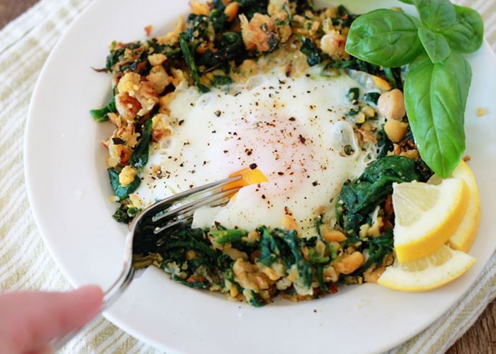 Lemony Egg in a Spinach-Chickpea Nest