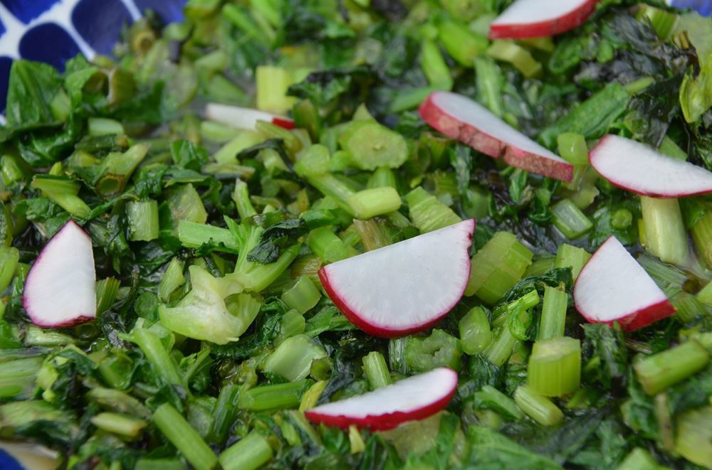 Steamed Mixed Greens-Stems and Radish