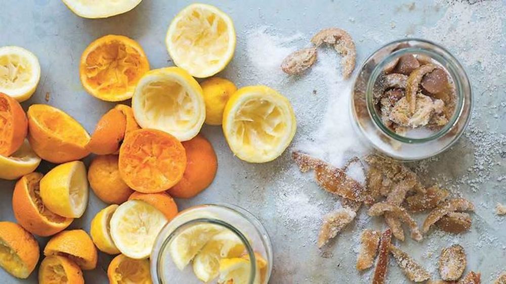 Salt-preserved citrus skins