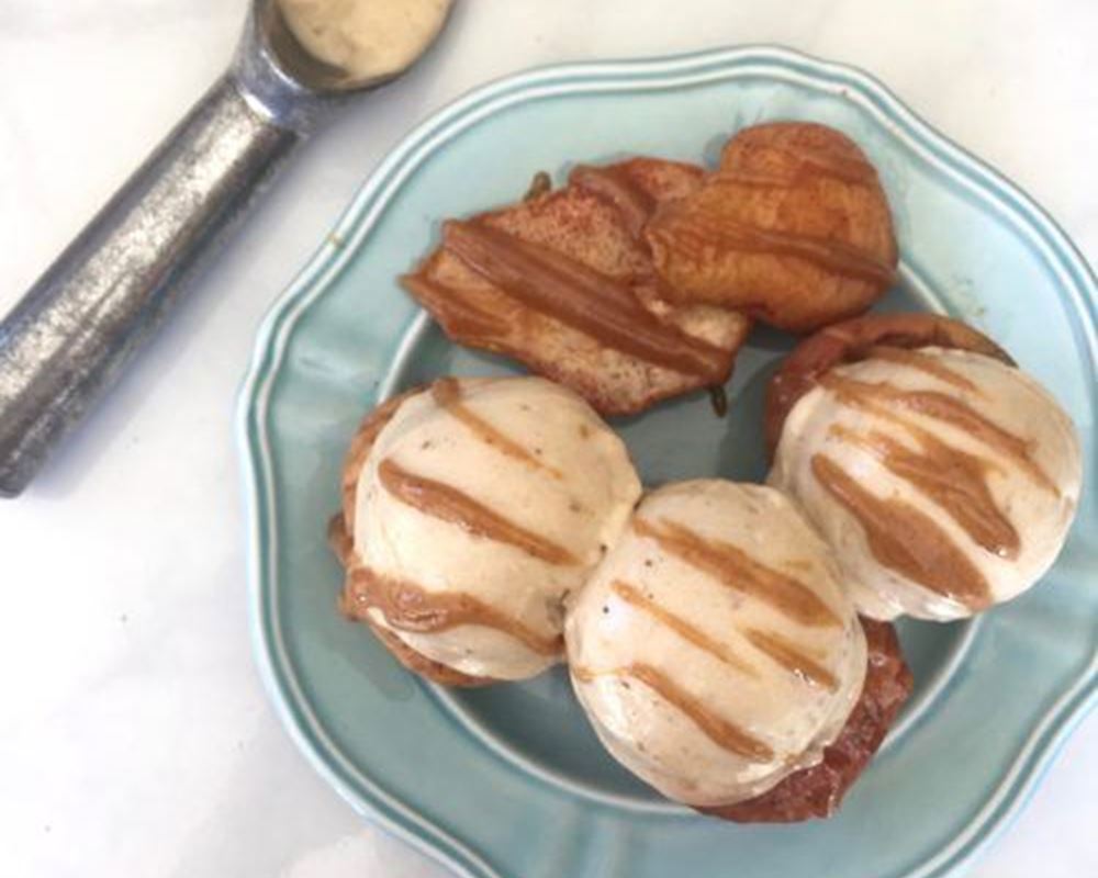 Baked Apples & Pears w/ Caramel Drizzled Nice Cream