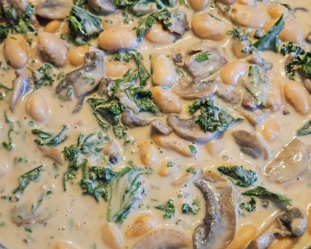 Miso Mushrooms with Butter Beans and Kale