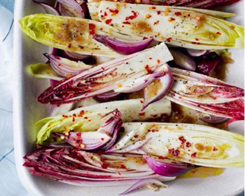 Baked chicory with caramelised onions