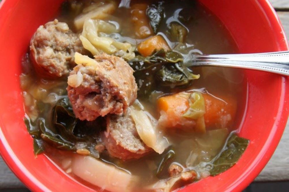 Cabbage, Collards, and Turnip Soup with Sausage