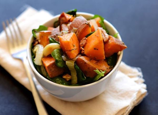 Sweet Potatoes & Warm Spinach Salad