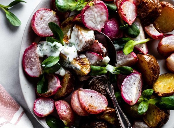 Roasted Radish and Potato Salad with fresh garden herbs