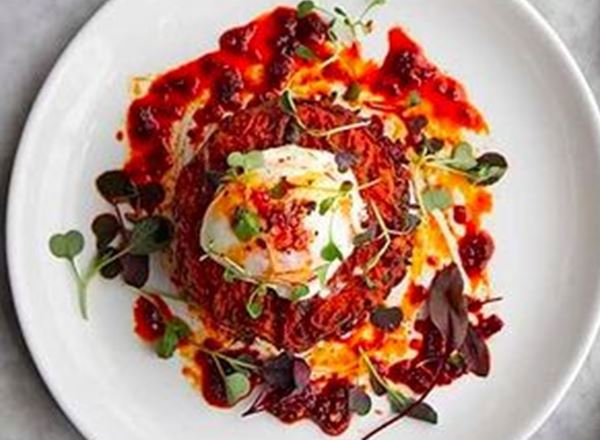 Sweet potato cakes with poached eggs