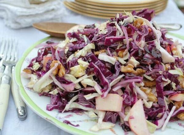 Cabbage Salad with Apples, Walnuts, and Cranberries