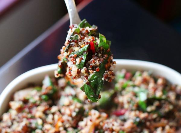 Quinoa w/ Caramelized Onions & Red Chard